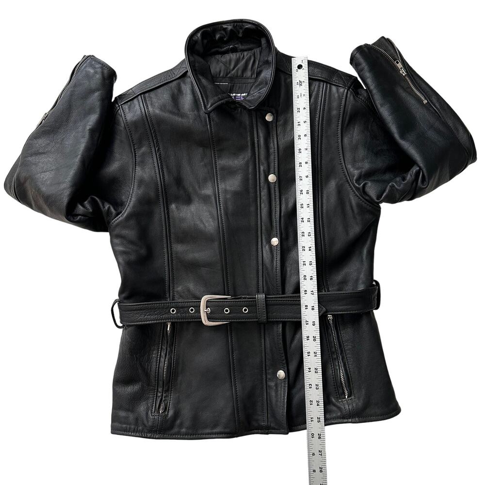 Protech Performance Leather USA Made Moto Biker Lined Belted Black Jacket wmn S - Picture 8 of 9